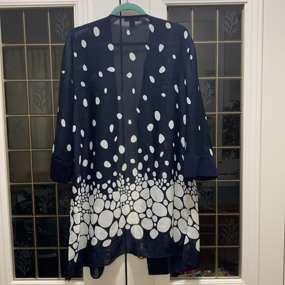 Dana Kay Blue White Sheer Long Shrug Cardigan - Picture 2 of 3